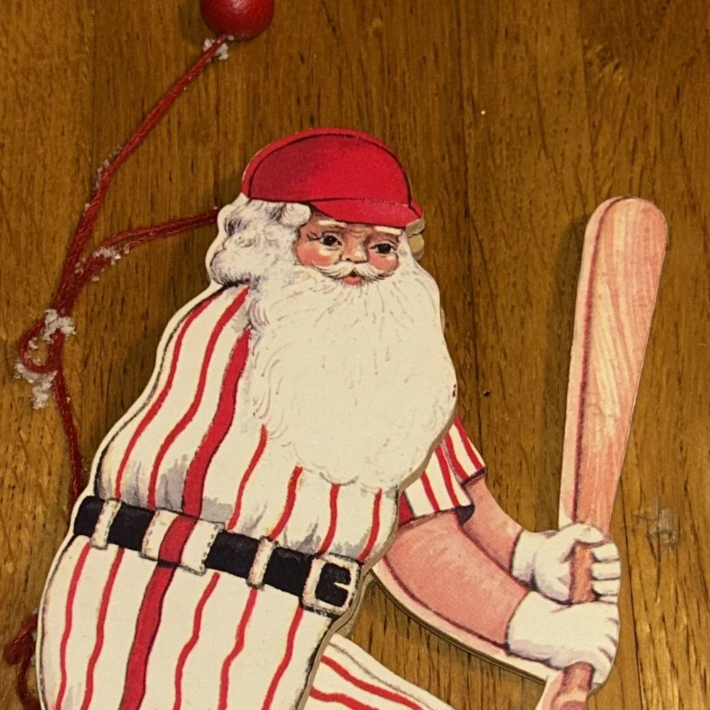 Vintage Pull String Christmas Ornament Lot Baseball Santa Clause &‎ Pajama Pig